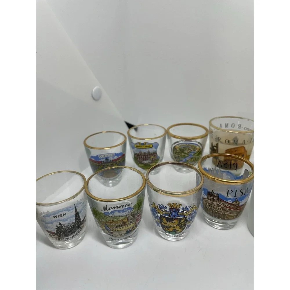 Lot of 11 VTG Gold Rim Shot Glasses/and‎ Others Europe Germany Landmark school